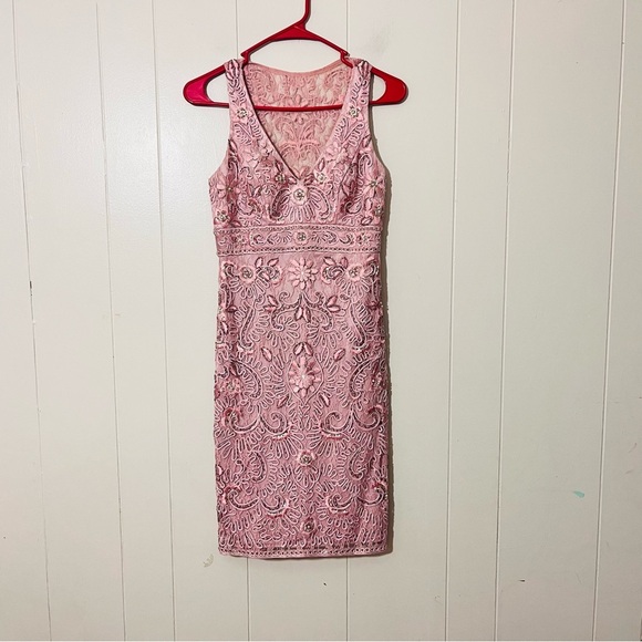 Sue Wong Pink Embellished Cocktail Dress Formal Beaded Sequin Size 0 - Picture 2 of 12